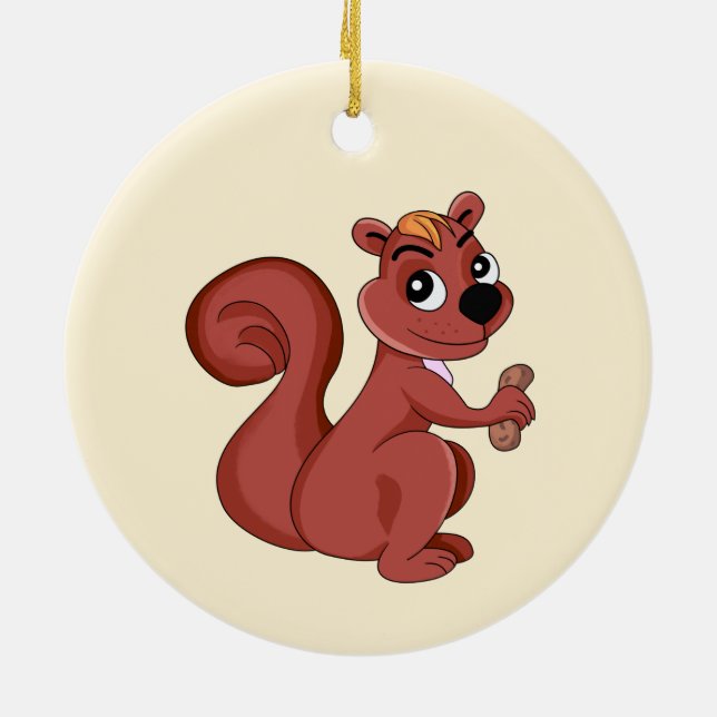 Cute cartoon squirrel with a peanut  ceramic ornament (Back)