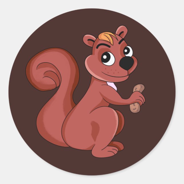 Cute cartoon squirrel with a peanut classic round sticker (Front)