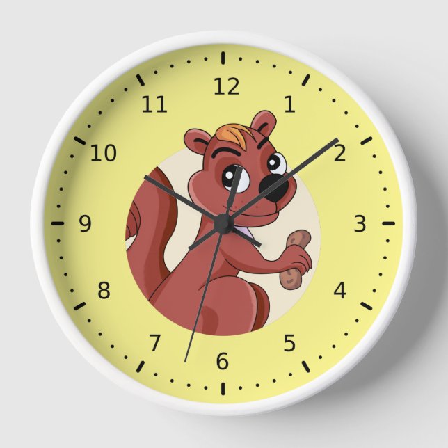 Cute cartoon squirrel with a peanut clock (Front)