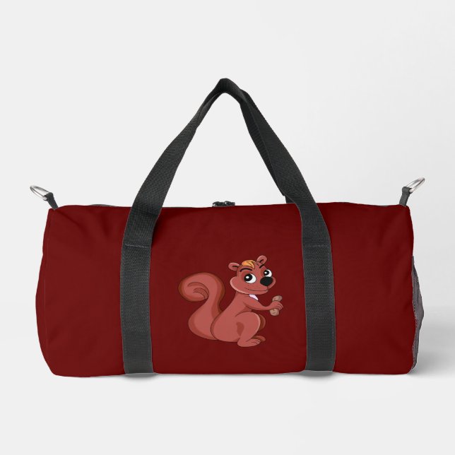 Cute cartoon squirrel with a peanut duffle bag (Front)