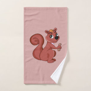 Cute cartoon squirrel with a peanut  hand towel