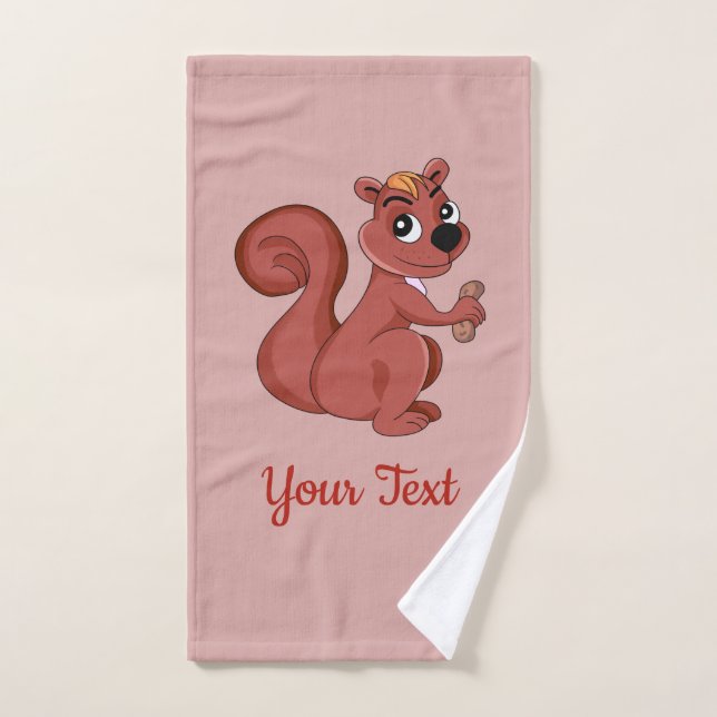 Cute cartoon squirrel with a peanut   hand towel (Hand Towel)