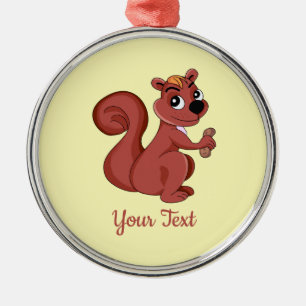 Cute cartoon squirrel with a peanut metal ornamen ornament