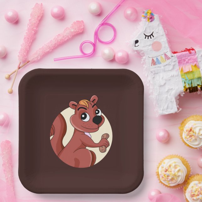 Cute cartoon squirrel with a peanut paper plate (Party)