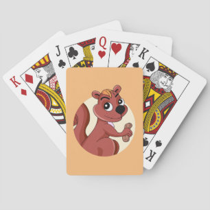 Cute cartoon squirrel with a peanut playing cards
