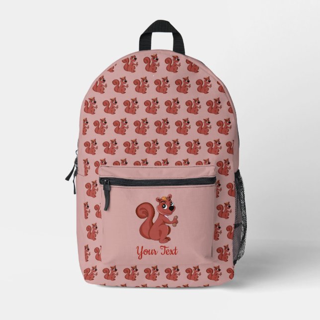 Cute cartoon squirrel with a peanut  printed backpack (Front)