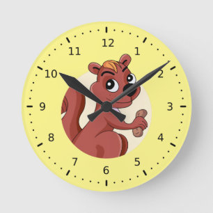 Cute cartoon squirrel with a peanut round clock