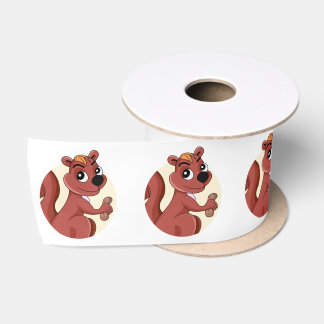 Cute cartoon squirrel with a peanut satin ribbon