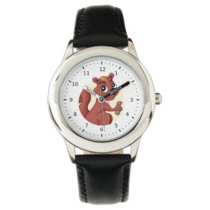 Cute cartoon squirrel with a peanut watch