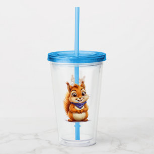 Cute Cartoon Squirrel with Blue Scarf Acrylic Tumbler
