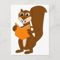 Cute Cartoon Squirrel with Glasses Reading Book