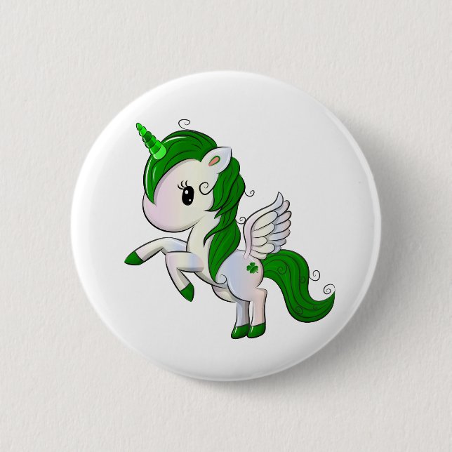 Cute Cartoon St. Patrick's Day Unicorn Pegasus 6 Cm Round Badge (Front)