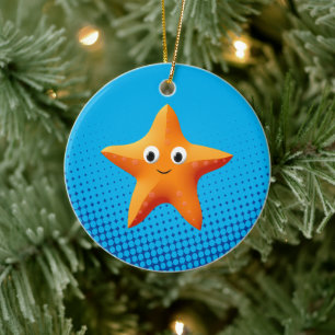 Cute Cartoon Starfish Blue Ocean Ceramic Ornament