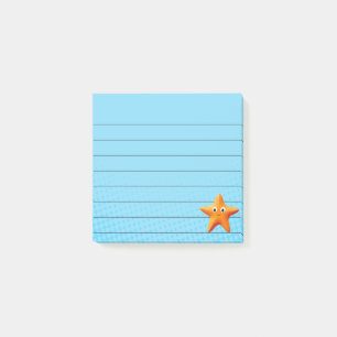 Cute Cartoon Starfish Blue Ocean Lined Post-it Not Notes