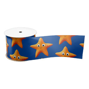Cute Cartoon Starfish Blue Ocean Satin Ribbon