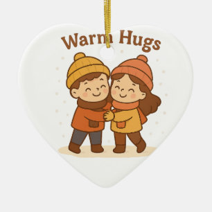 Cute Cartoon Sticker – Boy & Girl Warm Hugs Ceramic Ornament
