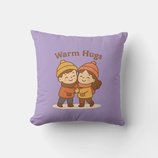 Cute Cartoon Sticker – Boy & Girl Warm Hugs  Cushion (Front)