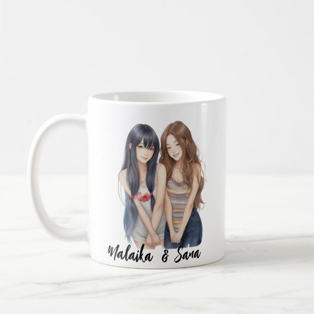 Cute Cartoon style BFF Besties Friendship Coffee Mug (Left)