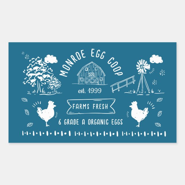 Cute Cartoon Style Doodle Rustic Egg Carton Rectangular Sticker (Front)