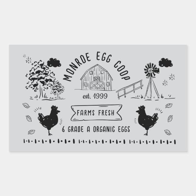 Cute Cartoon Style Doodle Rustic Egg Carton Rectangular Sticker (Front)