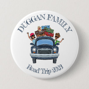 Cute Cartoon Style Family Road Trip Custom Text 7.5 Cm Round Badge