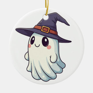 Cute cartoon style little ghost design ceramic ornament