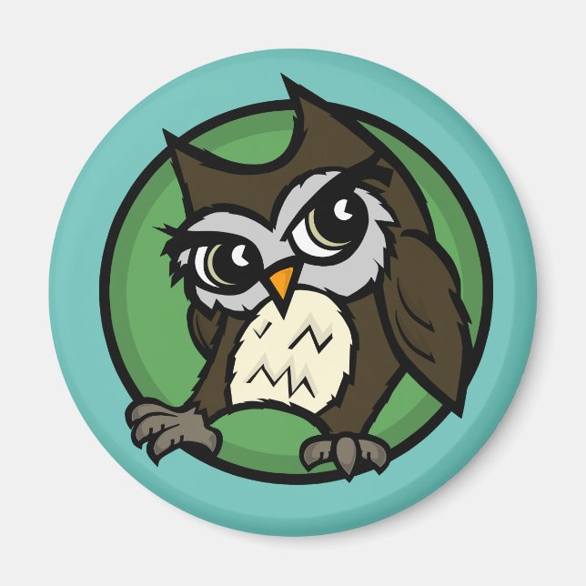 CUTE CARTOON STYLE OWL ROUND MAGNET (Front)