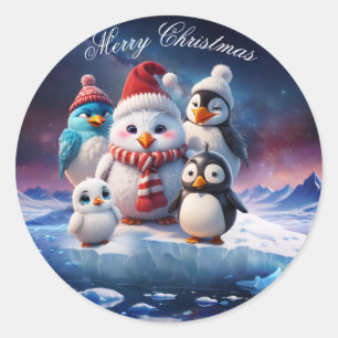 Cute cartoon style penguinsfriends. classic round sticker