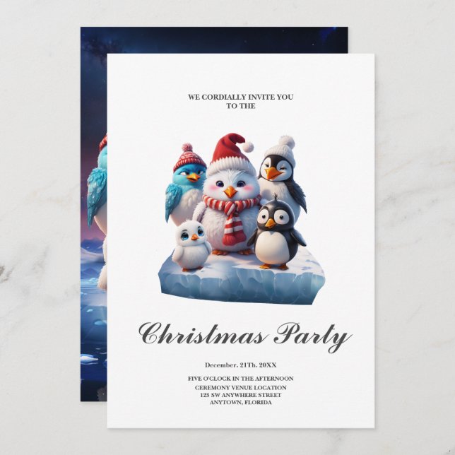 Cute cartoon style penguinsfriends.   invitation (Front/Back)