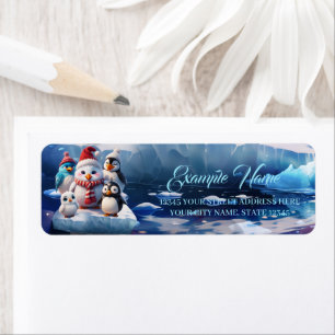 Cute cartoon style penguinsfriends return address label