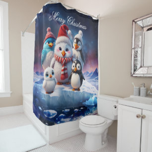 Cute cartoon style penguinsfriends. shower curtain