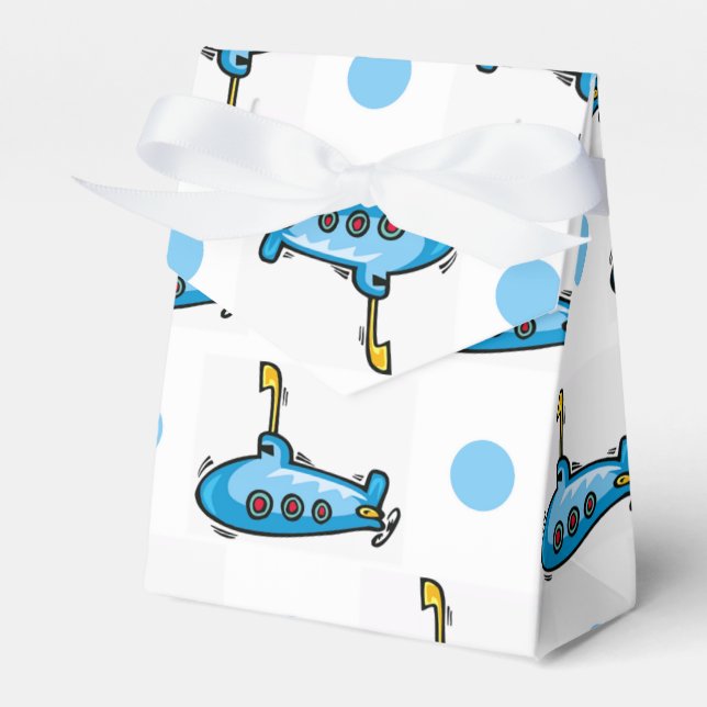 Cute Cartoon Submarine, Baby Blue Polka Dots Favour Box (Front Side)