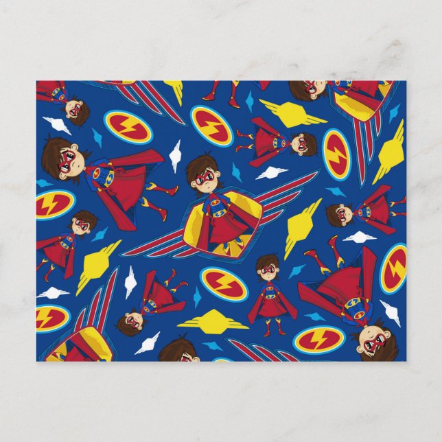 Cute Cartoon Superhero Pattern Postcard (Front)