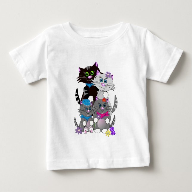 Cute Cartoon t-shirt The Cat Family (Front)