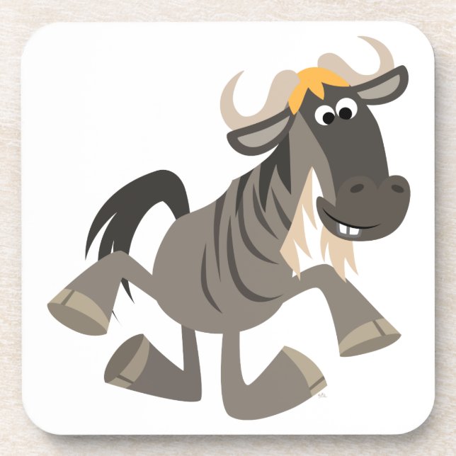 Cute Cartoon Tap Dancing Wildebeest Cork Coasters (Front)