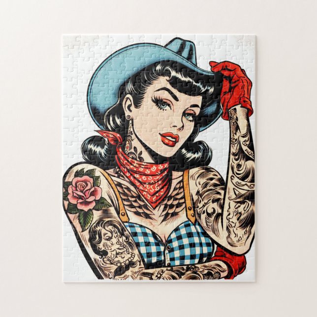 Cute Cartoon Tattoo Cowgirl Jigsaw Puzzle (Vertical)