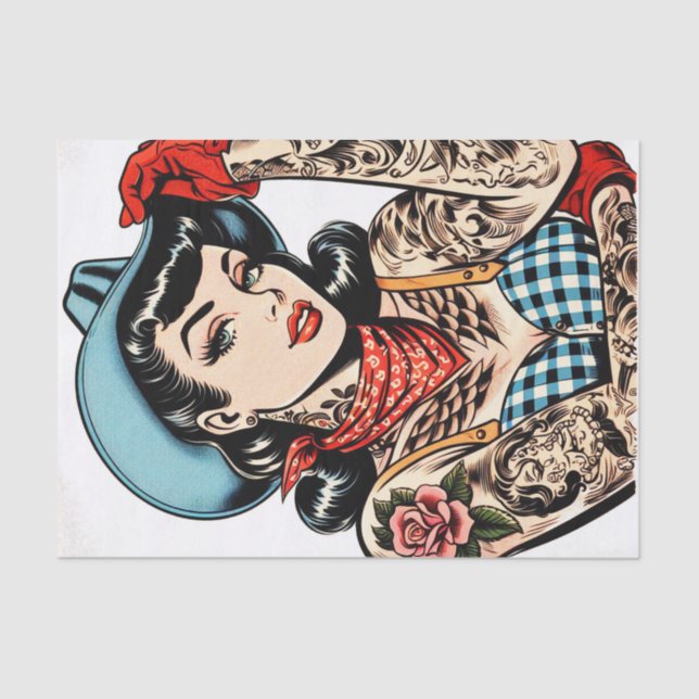 Cute Cartoon Tattoo Cowgirl Tissue Paper (Front)