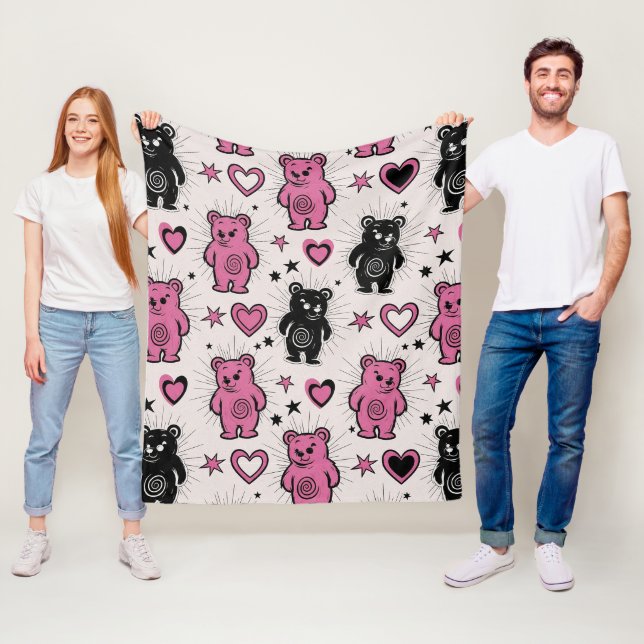Cute Cartoon Teddy Bear Pattern Fleece Blanket (In Situ)