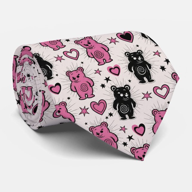 Cute Cartoon Teddy Bear Pattern Tie (Rolled)