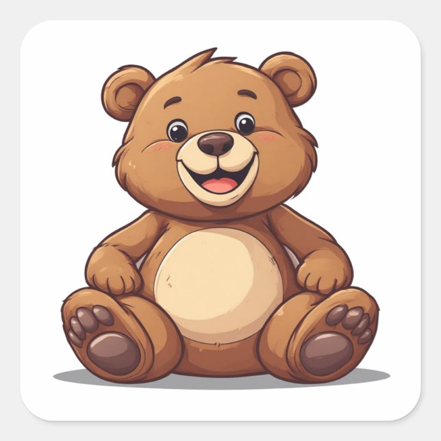 Cute Cartoon Teddy Bear Sitting Square Sticker (Front)