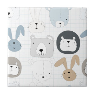 Cute cartoon teddy bear toddler and rabbit bunny ceramic tile