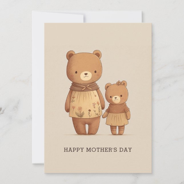 Cute cartoon teddy bears animals. Mathers Day Holiday Card (Front)
