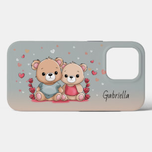 Cute Cartoon Teddy Lovers Hearts Valentine’s Day iPhone 13 Pro Case