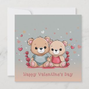 Cute Cartoon Teddy Lovers Hearts Valentine’s Day Holiday Card