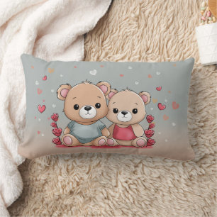 Cute Cartoon Teddy Lovers Hearts Valentine’s Day Lumbar Cushion