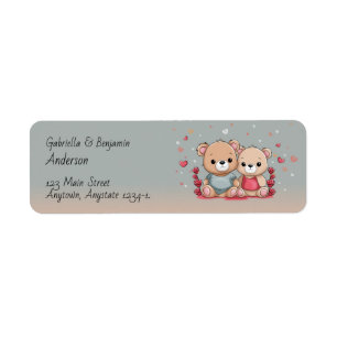Cute Cartoon Teddy Lovers Hearts Valentine’s Day Return Address Label