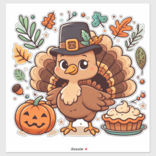 Cute Cartoon Thanksgiving turkey and pumpkin