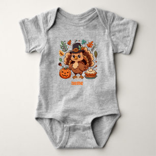 Cute Cartoon Thanksgiving turkey and pumpkin Baby Bodysuit