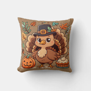 Cute Cartoon Thanksgiving turkey and pumpkin Cushion