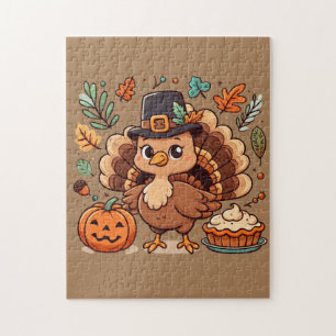 Cute Cartoon Thanksgiving turkey and pumpkin Jigsaw Puzzle